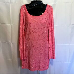 Banjul Barbiecore Mini Dress Large Rhinestone Sparkly Y2K Glam Cocktail Bodycon